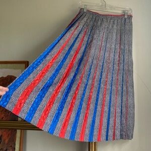 Blue & Red Pleated Midi Skirt
